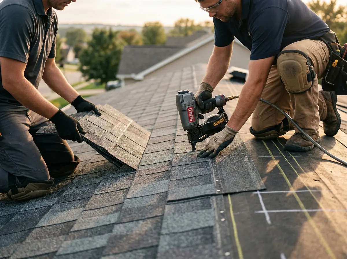Professional roofer working on a residential roof in Whitehouse